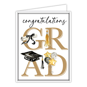 Congratulations GRAD Graduation Icons Gold and Black Greeting Card