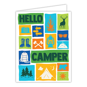 Hello Camper Camp Icons Green and Blue Greeting Card
