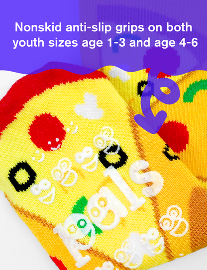 Pizza & Pasta Mismatched Non-Slip Food Socks for Kids: KIDS LARGE