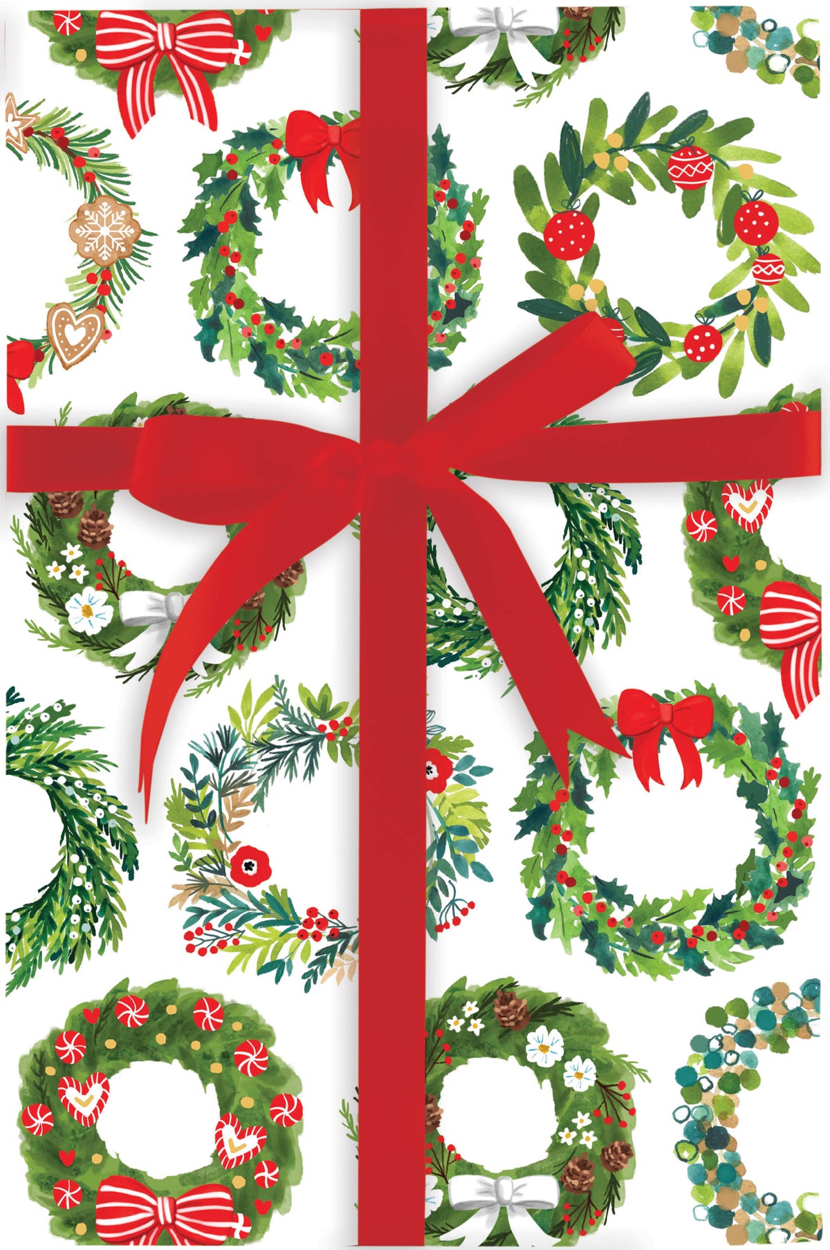Classic Christmas Wreaths Jumbo Roll Wrap