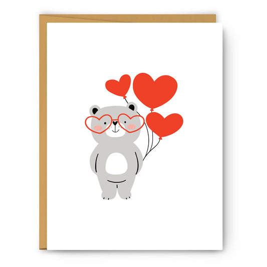 Cute Bear Holding Balloons - Valentine's Day Card