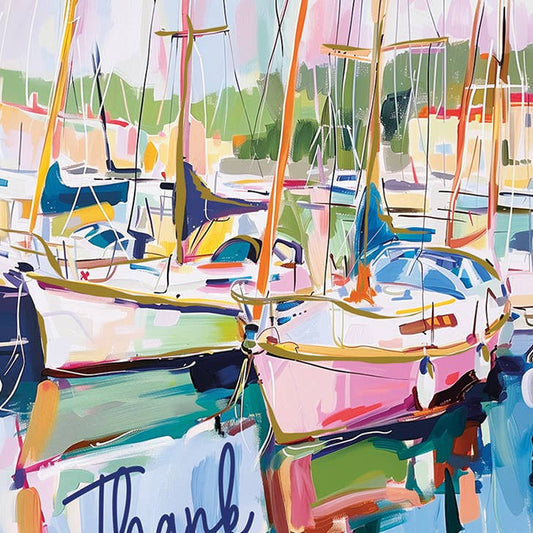 Boats in Harbor Thank You Greeting Card 4.5 X 6.25"