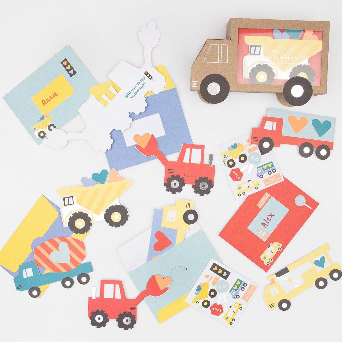 Truck Kids Valentine's Cards & Stickers Set