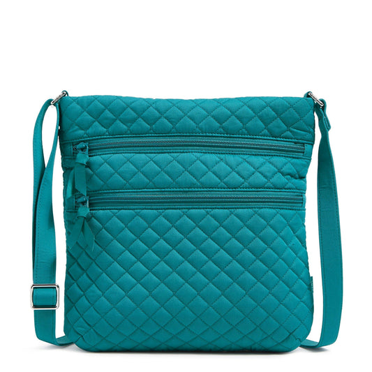 Triple Zip Hipster Crossbody Bag in Cotton - Forever Green