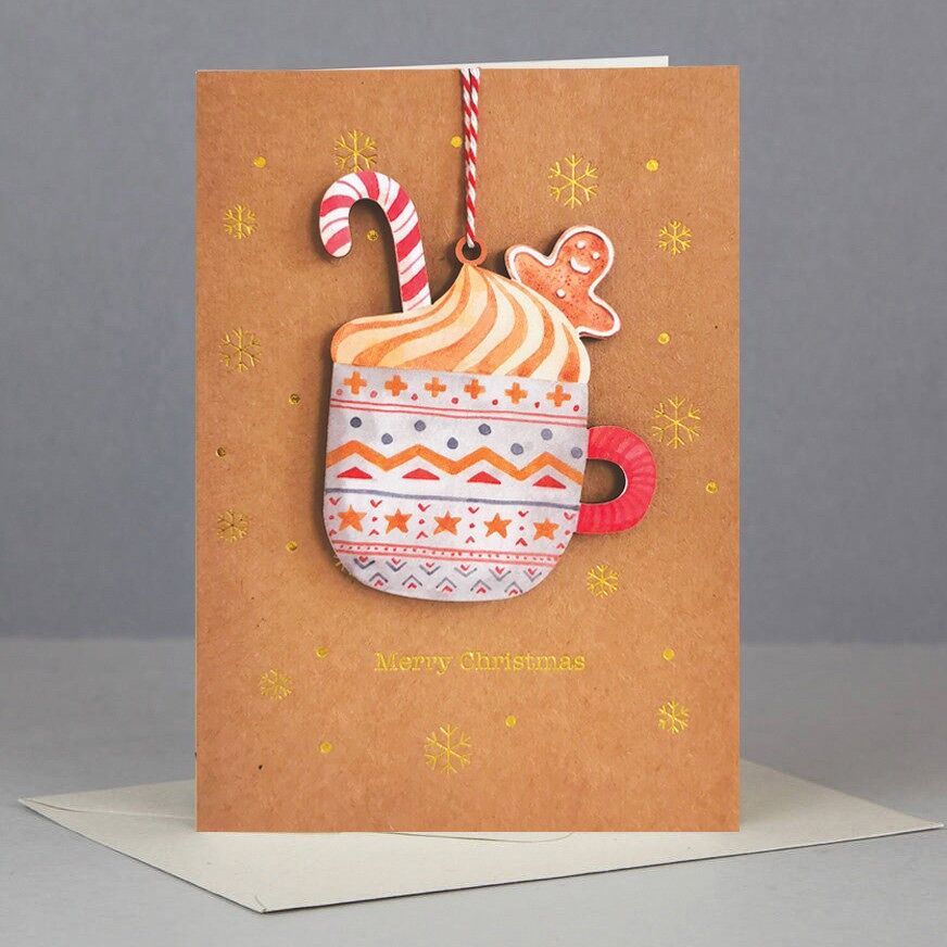 Wooden ornament Christmas Card