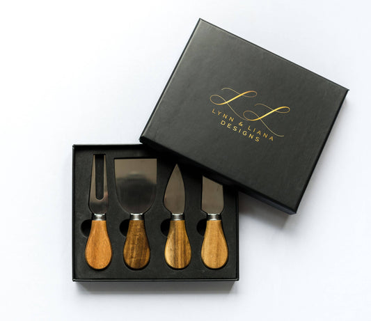 Cheese Knife and Spreader Set with Gift Box: Acacia