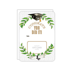 Handpainted Congrats You Did It! Cap and Diploma Gift Card Greeting