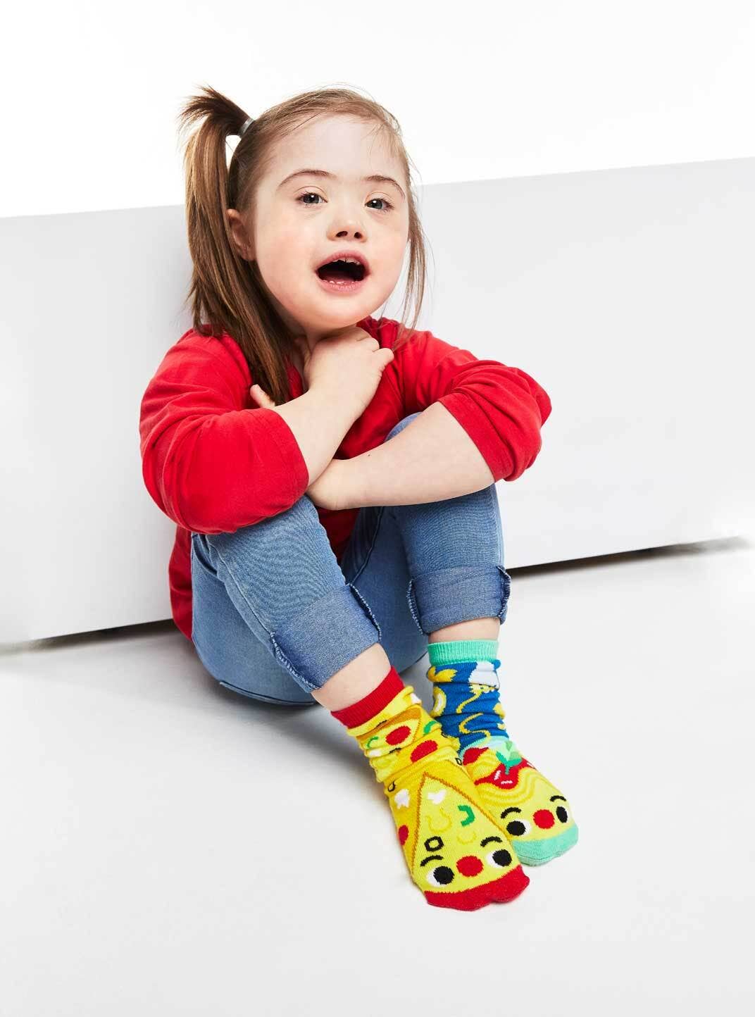 Pizza & Pasta Mismatched Non-Slip Food Socks for Kids: KIDS LARGE