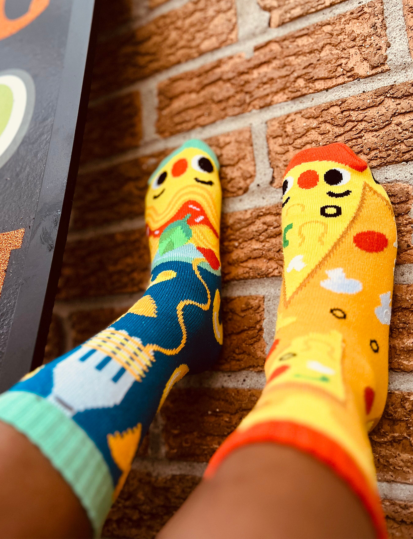 Pizza & Pasta Mismatched Non-Slip Food Socks for Kids: KIDS LARGE