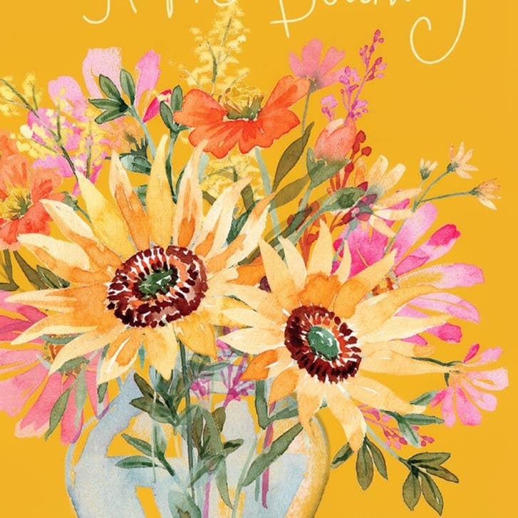 Yellow Flowers in Vase Birthday Greeting Card 4.5 X 6.25"
