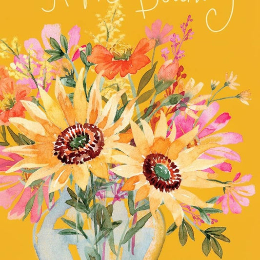 Yellow Flowers in Vase Birthday Greeting Card 4.5 X 6.25"