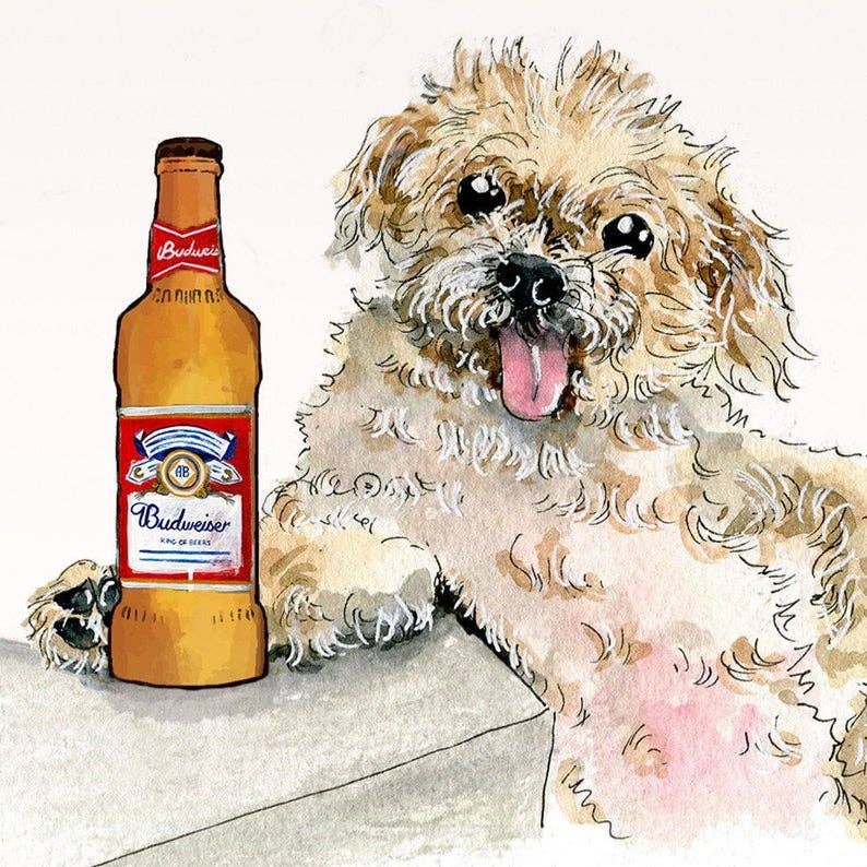 Older Budwiser Dog - Funny Birthday Card: Single