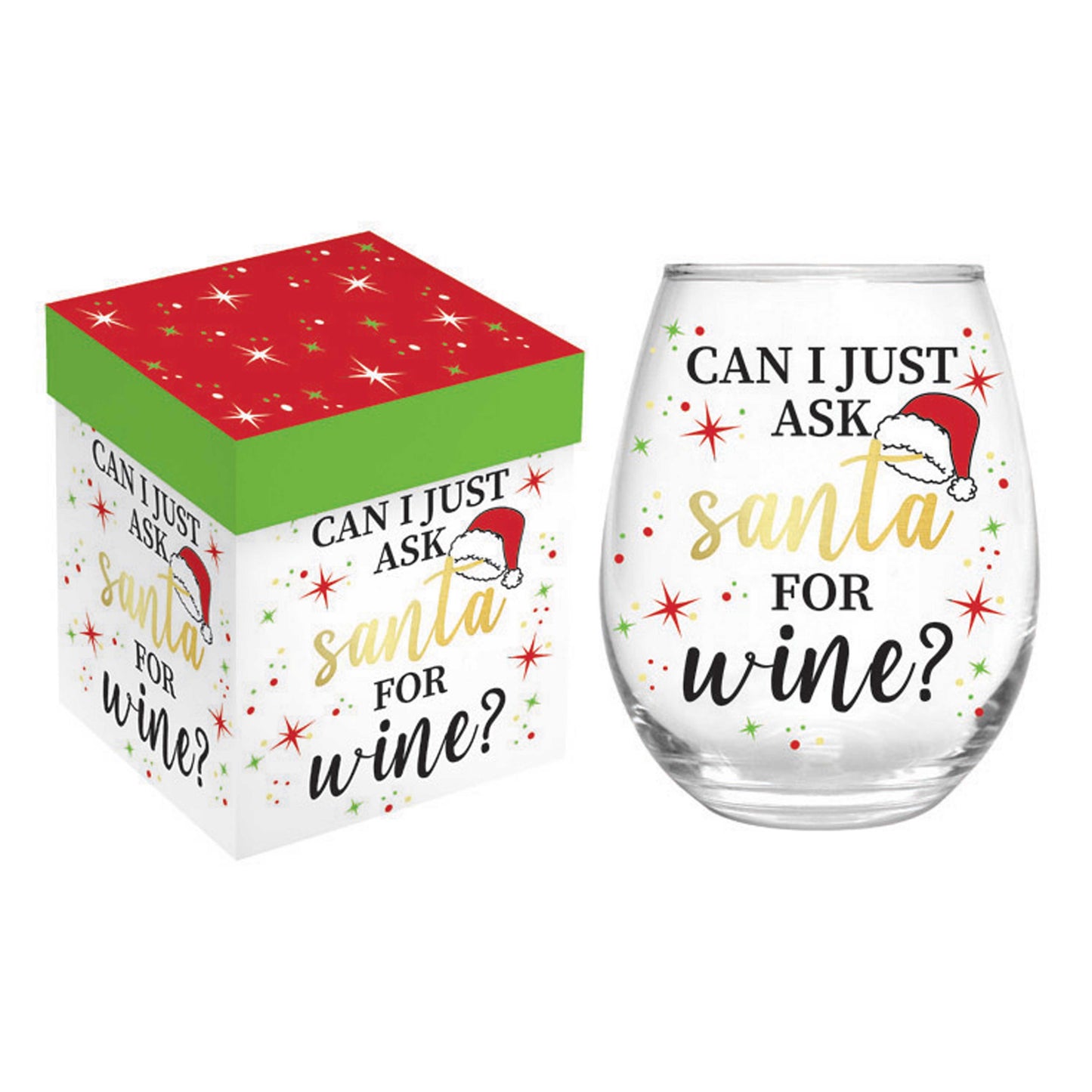 Can I Just Ask Santa for Wine? 17oz Stemless Glass w/ Gift Box