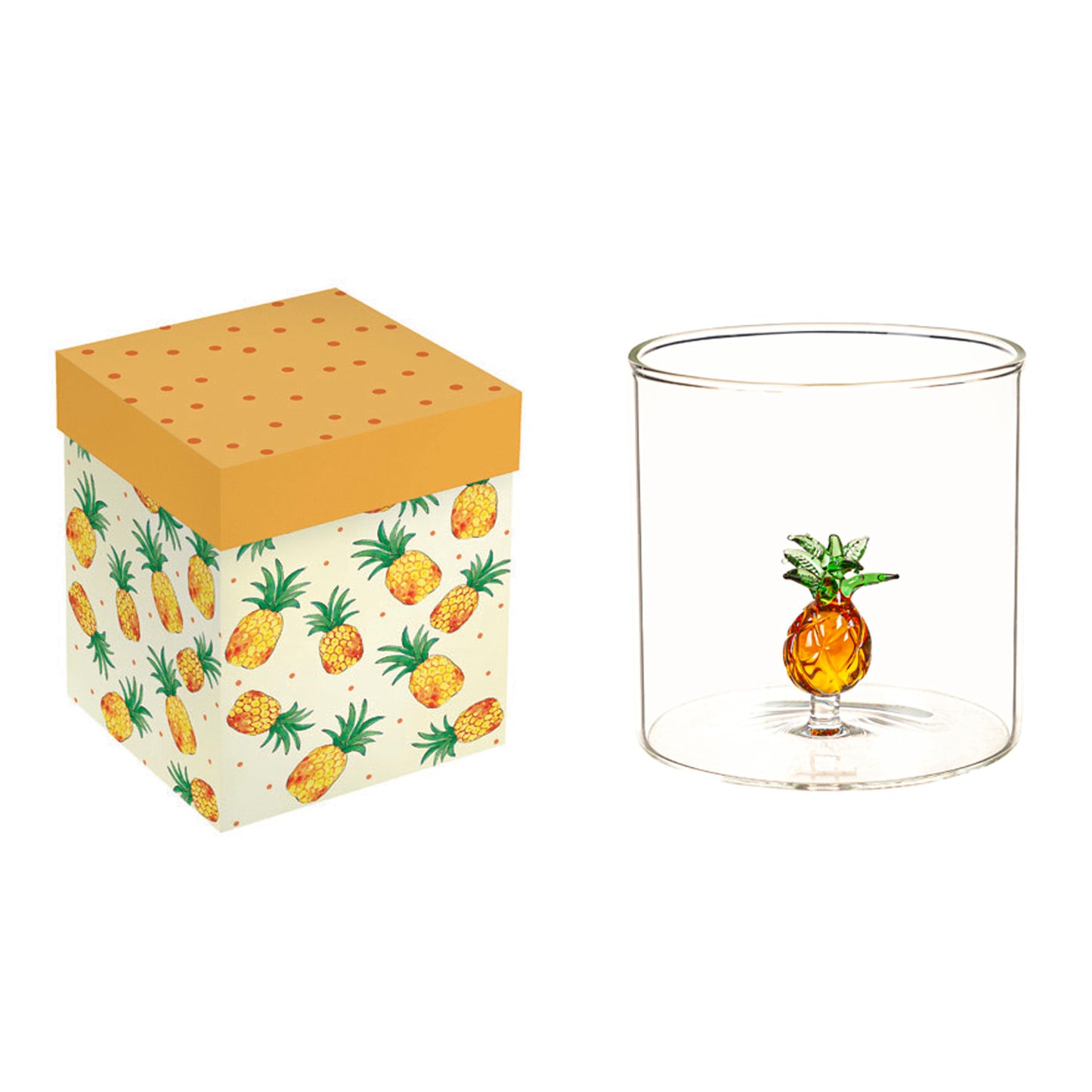 10 oz Glass Tumbler with Figurine with Gift Box, Pineapple