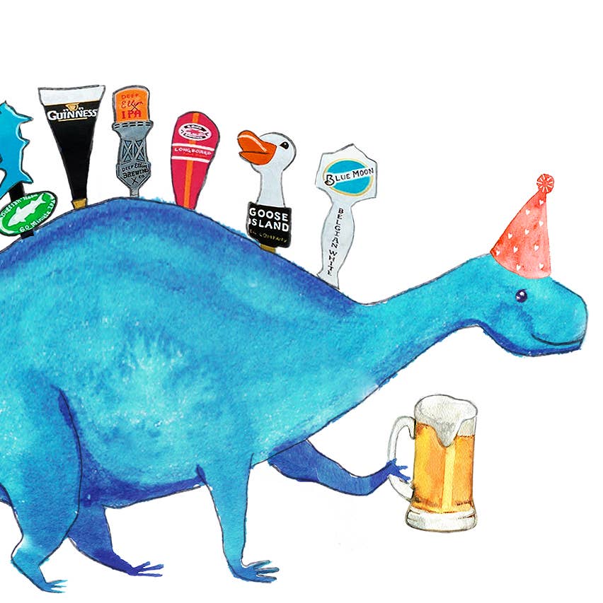 Beer Tap Dinosaur - Funny Birthday Card