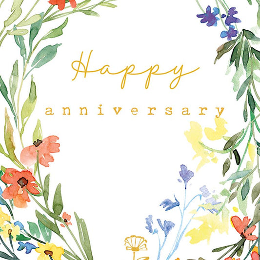 A Wreath of Wildflowers Anniversary Greeting Card