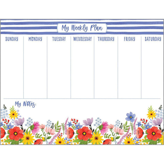 Blue Stripes and Flowers - Weekly Planner Pad