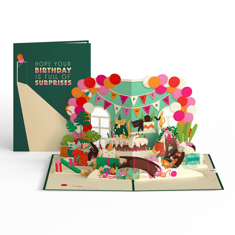 Party Cats Birthday Pop-up Card, 5x7" Birthday Cards