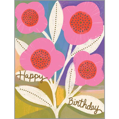 Birthday Greeting Card - Painted Pink Flowers