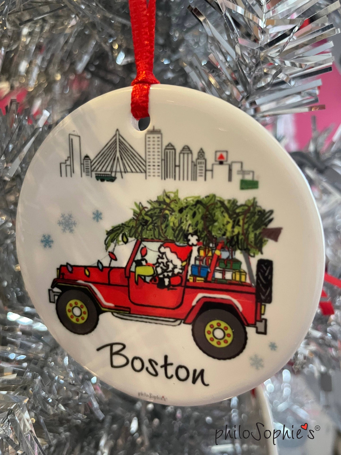 Santa in Jeep Christmas Boston Skyline