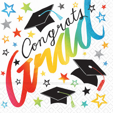Rainbow Stars Graduation Beverage Napkin