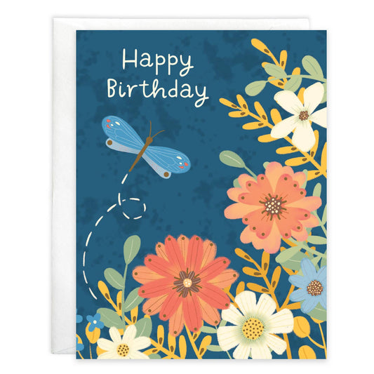 Dragonfly Flowers Birthday Greeting Card