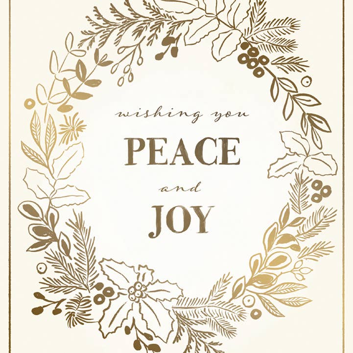 Gold Wreath Holiday Greeting Card 4.5 X 6.25"