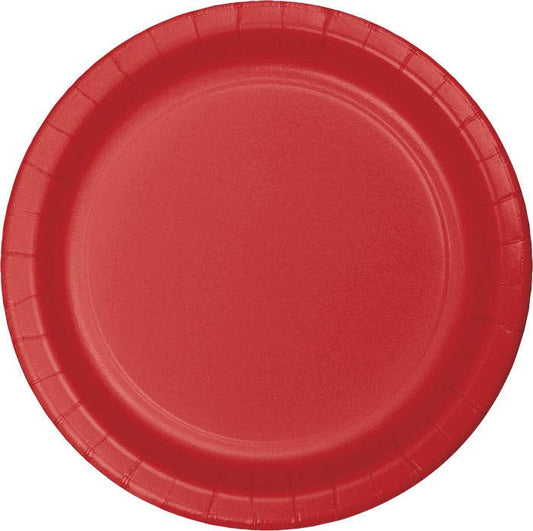 Classic Red Paper 6.75 inch Dessert Plates, 24/Pkg