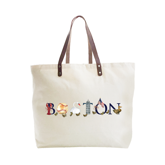Boston Large Tote Bag with leather handles.