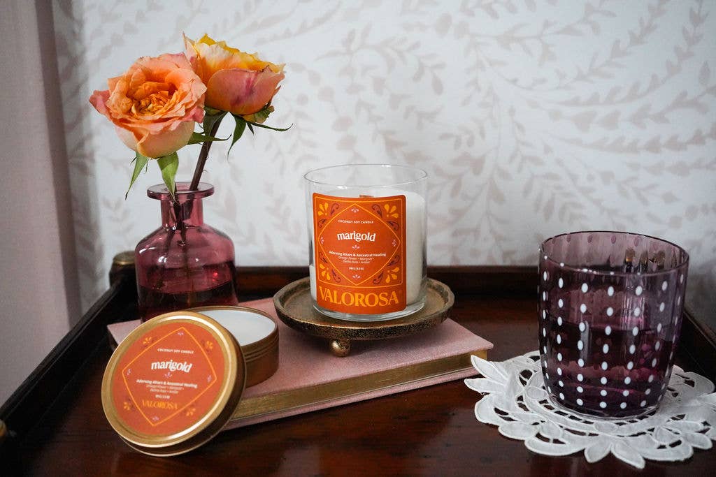 Marigold Candle Tin | Dia De Los Muertos Candle