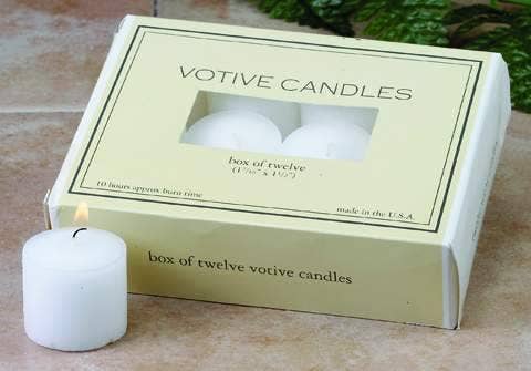 Unscented 10 Hour White Votive Candles - box of 12