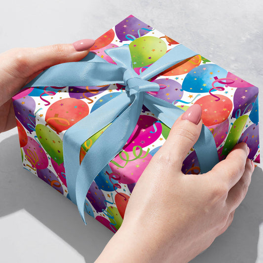 Balloon White Gift Wrap - Roll