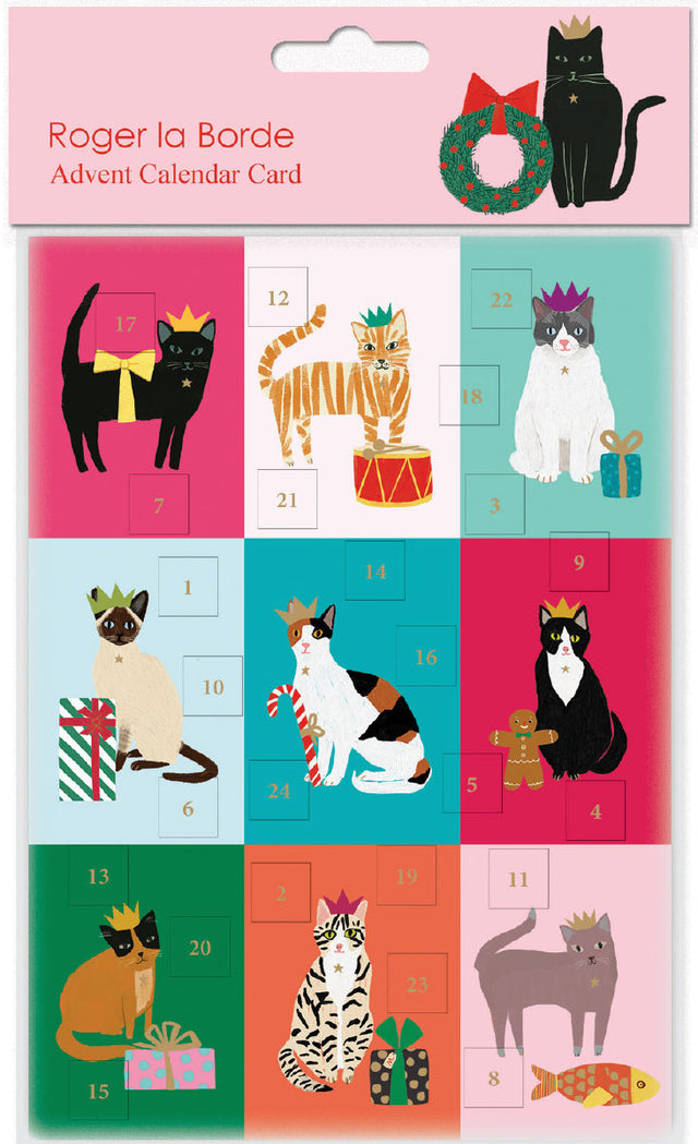 Festive Cat Checkerboard Advent Calendar Card