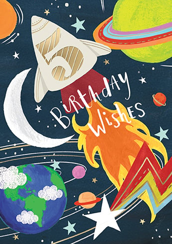 FIVE ROCKET Birthday Card