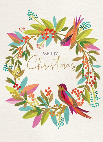 BIRD ON WREATH BOXED Holiday Cards