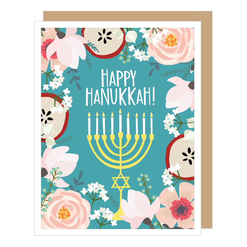 Floral Menorah Hanukkah Card