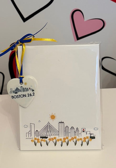 Boston Skyline with Boston 26.2 heart/notepad set