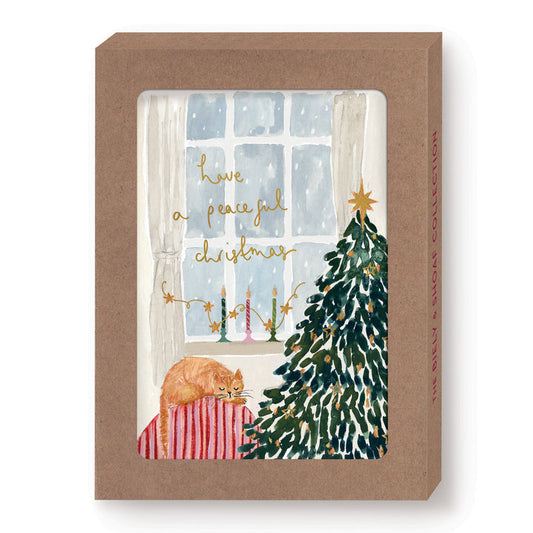 Sleeping Cat Peaceful Christmas Boxed Cards - Set of 10