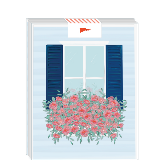 Window Pink Flowers Greeting Card