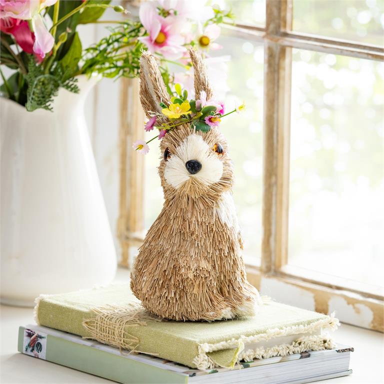 Bunny Blooms Table Decor Natural Fiber Floral Bunny, 10"H