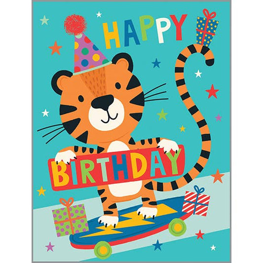 Birthday Card - Skateboarding Tiger