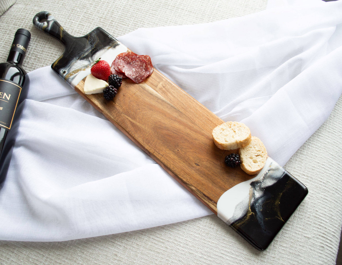 Resin Cheese board / Charcuterie Board - Baguette 5"x24": Onyx