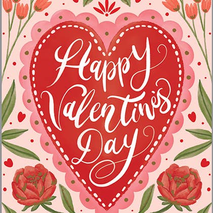 Scallop Heart/Flowers Valentine Greeting Card