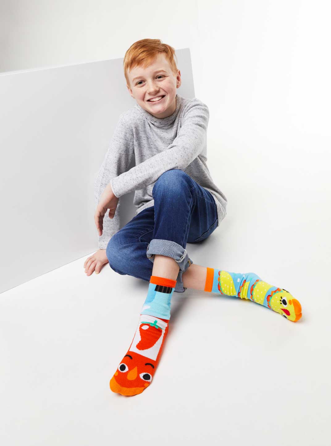 Taco & Hot Sauce Mismatched Non-Slip Socks KIDS LARGE