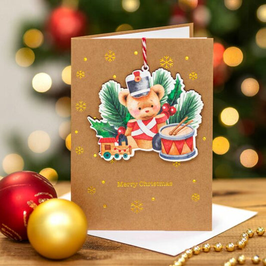 Keepsake Teddy Bear Christmas Card with Tree Decoration