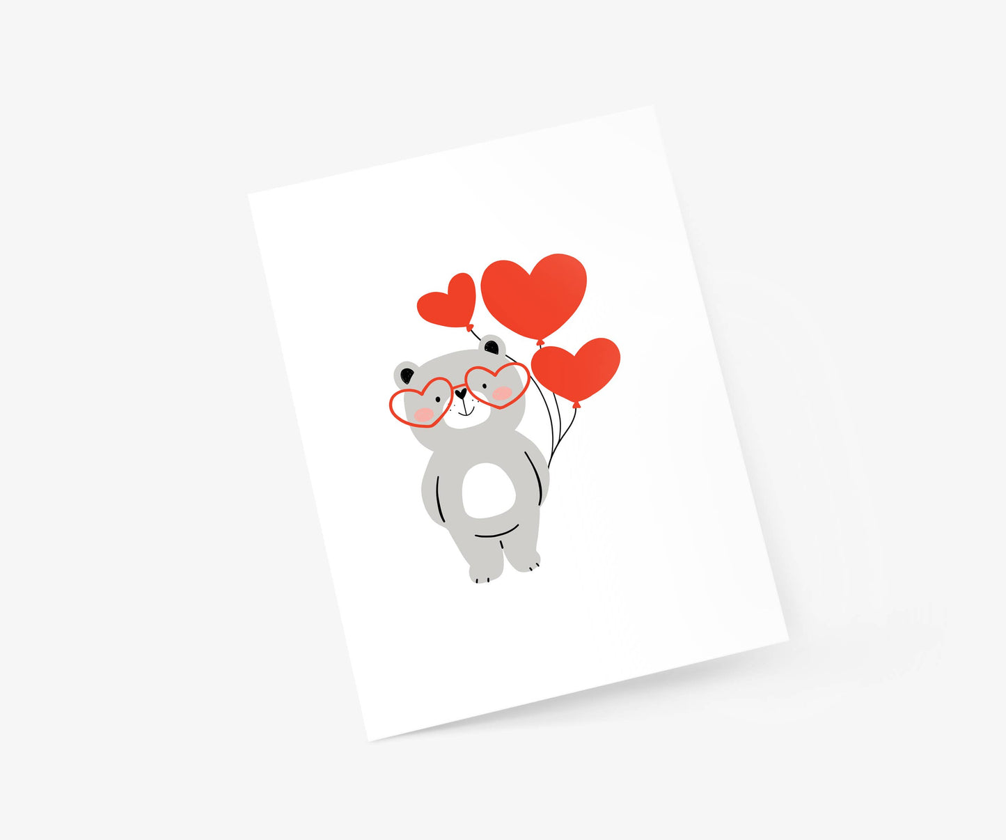 Cute Bear Holding Balloons - Valentine's Day Card