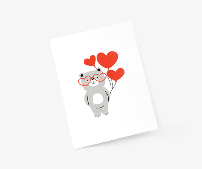 Cute Bear Holding Balloons - Valentine's Day Card