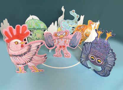 Owl doing a wing stand - Die Cut Greetings Card