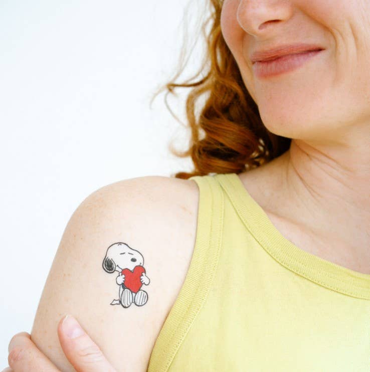 Snoopy Heart Hug Tattoo Pair