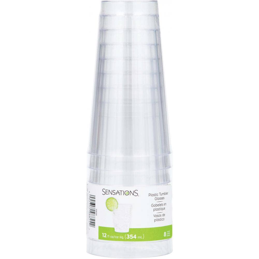 Clear 12 oz Plastic Tumblers, 8/Pkg